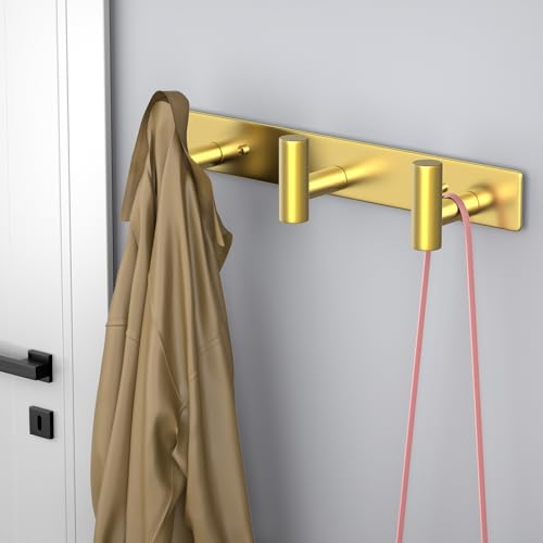 Gold Wall Mount Coat Rack (Gold / 3 "T" Hooks, 2PACK)