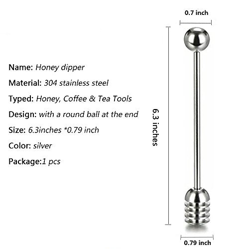 Honey Dipper Stick Stainless Steel Wand for Honey Pot Containers (1 Pcs Silver)