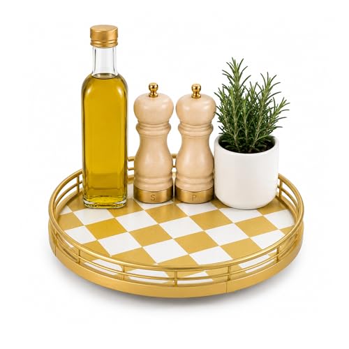 9 Inch Gold Lazy Susan Spice Organizer with Guard Rail (Gold & White / 9 inches)