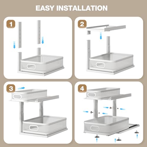 2 Pack Under Sink Organizer With Next (White / 2 Pack-15.5"Dx12.4"-16.5"H)