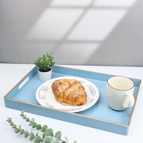 Blue Decorative Serving Tray with Handles (Pure Blue)