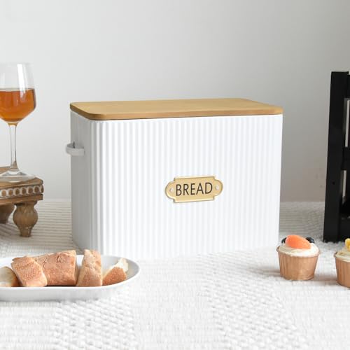 Vertical Stripes Extra Large Space Saving Farmhouse Bread Box with Wood Lid