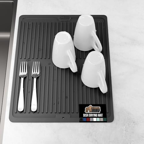 Patented BPA Free Silicone Dish Drying Mat (16" x 12" / Silicone / Black)