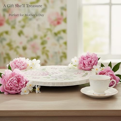 12.6” Pink Hydrangea Capiz Shell Lazy Susan (Pink Hydrangea Floral / Standard)