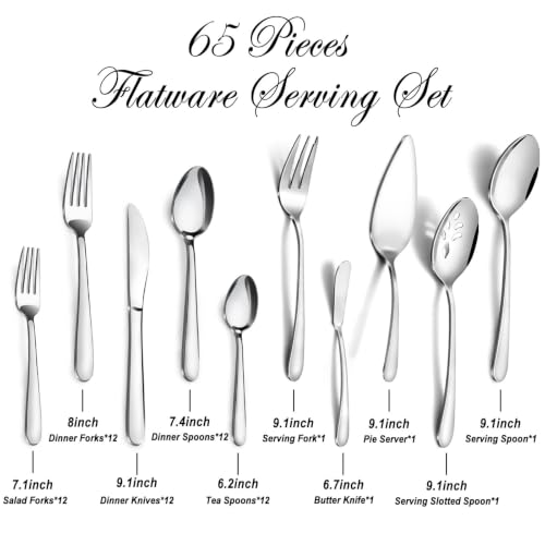 65 Piece Silverware Set with Serving Utensils (65Pcs)