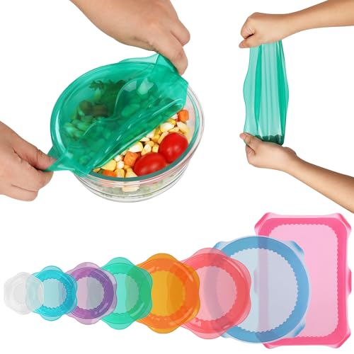 Silicone Stretch Lids for Food Storage in Fridge (8 Pcs Colorful)
