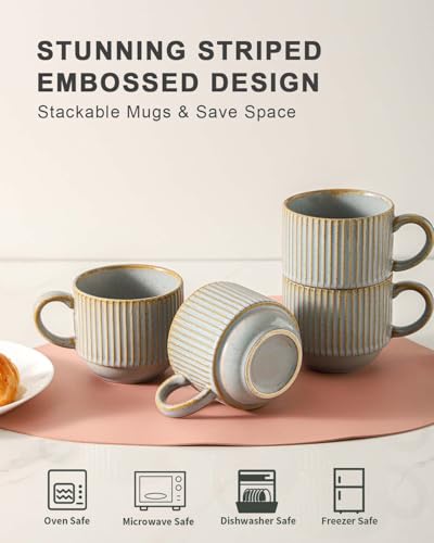 Coffee Mug Ceramic Set of 4 with Stand (Lavender Gray / 15 Ounces)