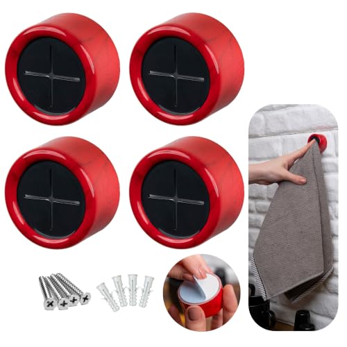 Towel Holder Towel Hooks (4 Pack / Fire Red)