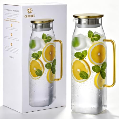 74oz Square Glass Pitcher with Lid and Handle for Fridge (74 Ounces)