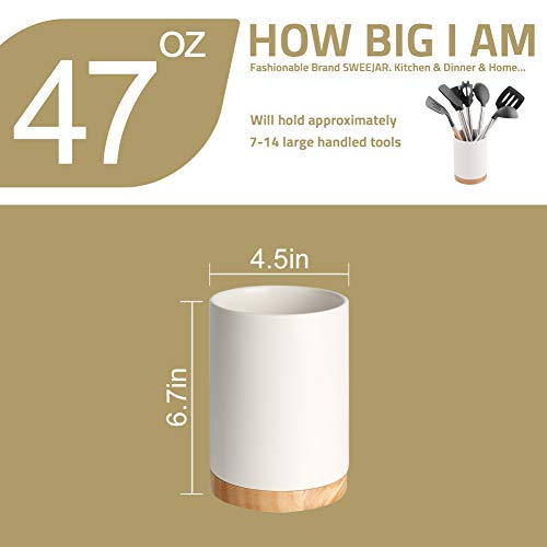 Sweejar Kitchen Utensil Holder with Wooden Bottom (6.7 Inch / White)
