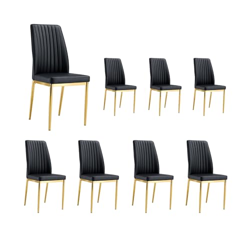 Black Dining Chairs Set of 8 Modern PU Leather Kitchen Chairs with Metal Legs Armless Upholstered Chair for Dinner Room (G- Black)