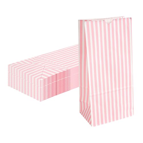 Pink And White Stripe Paper Bag (8 lb / Pink & White)
