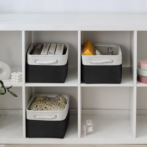 Storage Bins for Shelves (White & Black / Medium -13.8Lx9.8Wx6.7H)