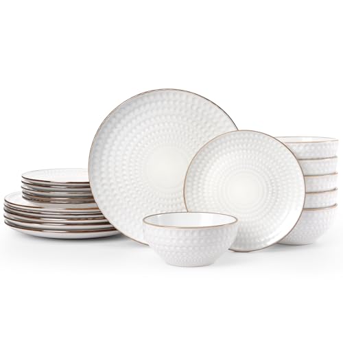 Eden Ceramic Plates and Bowls Sets (White Circle / Service for 6)