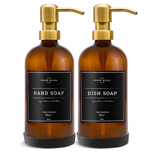 Amber Glass Soap Dispenser Set (Amber Bottle / Gold Pump)
