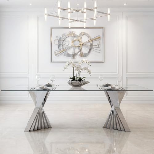 94" Modern Glass Silver Dining Table for 8 (Silver-94" Dining Table)