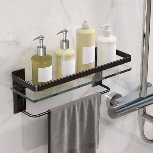 Bathroom Wall Shelf with Towel Bar (Black / Shelf with Towel Bar)