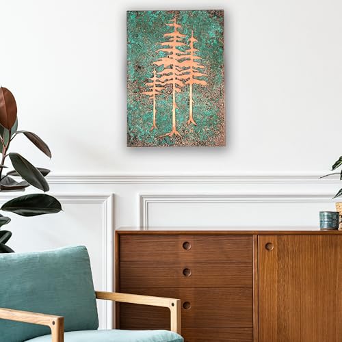 Handmade Copper Wall Art for Home (Patina of Pine Tree / 9.8 x 13.8 in (Rectangular))