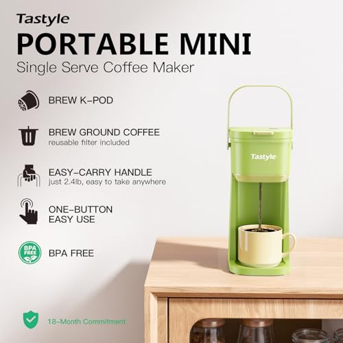 Mini Single Serve Coffee Maker for K Cups and Grounds with Handle (Lime Green)