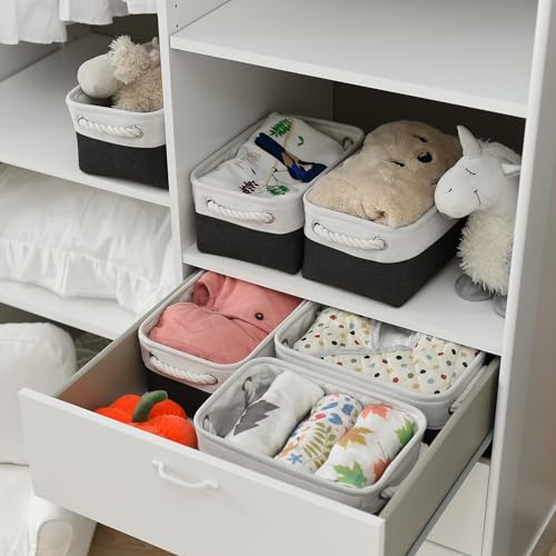Storage Bins for Shelves (White & Black / 6PCS/Small -11.8Lx7.9Wx5.2H)