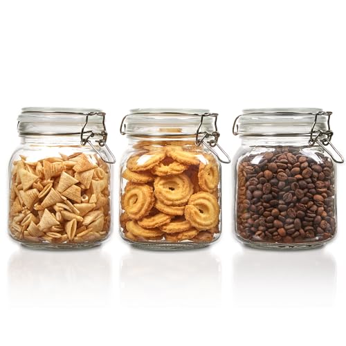 34oz Glass Food Storage Jars with Airtight Clamp Lids
