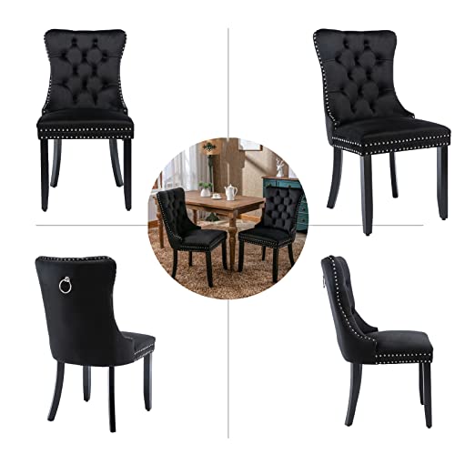 Black Velvet Dining Chairs Set of 4 (Black)