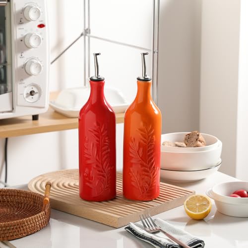 Sweejar Large Olive Oil Dispenser Bottle with Spout (Gradient Orange / Patterned styles)