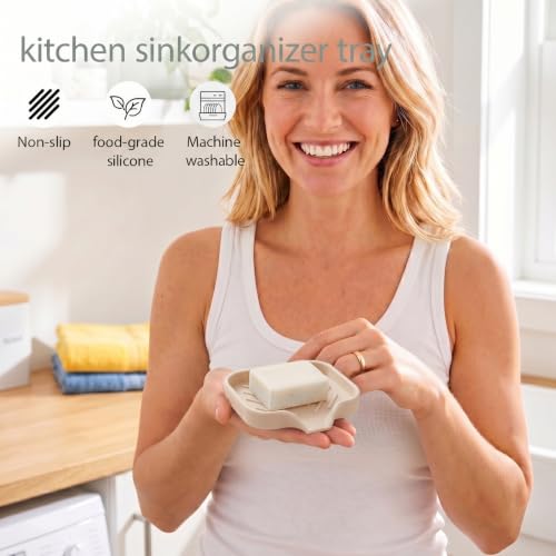 Silicone Soap Dish with Drain Spout (Tapioca / S(4.9"×3.2"))
