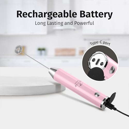 Rechargeable Milk Frother Handheld (Lux Pink Salt / Rechargeable Z1 Motor Max)