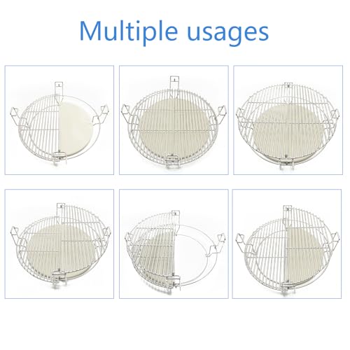 Cooking Grates with Ceramic Heat Deflectors System for Kamado Joe Classic (Large Big Green Egg Grates)