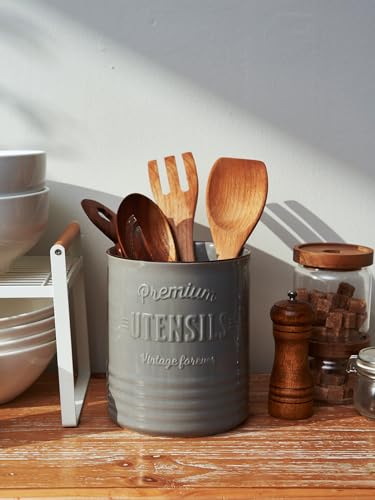 7.2" Large Ceramic Utensil Holder for Kitchen Counter (7.2 Inch / Grey)