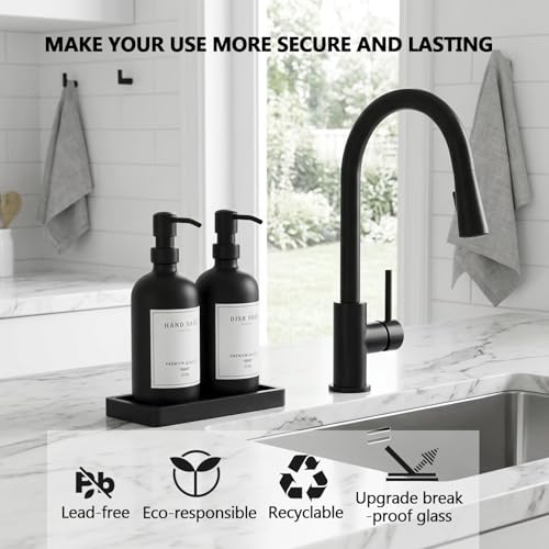 Black Thick Glass Soap Dispenser (Black Bottle/Black Pump + Tray + Funnel)