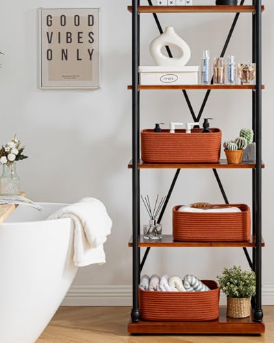 Small Woven Storage Basket for Organizing (Rust Red / 13.5"L x 9.5"W x 5"H)
