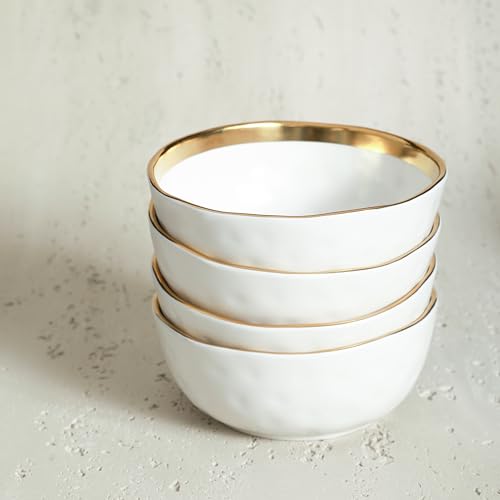 Florian Modern Porcelain Dish Set (32-Pieces Service for 8 / White with Gold Rim)