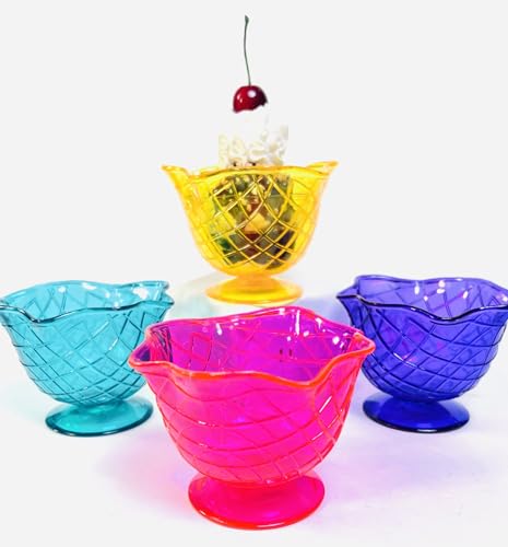 Set of 4 Ice Cream Dishes Waffle Cone Pattern in 4 Assorted Bright Summer Colors Ice Cream Social Ice Cream Party dishes Birthday Ice Cream dish (4 Count)
