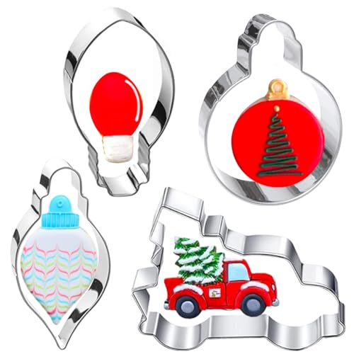 Christmas Ornament Cookie Cutters 4Pcs for Baking Decorating (Christmas Ornaments 4Pcs)