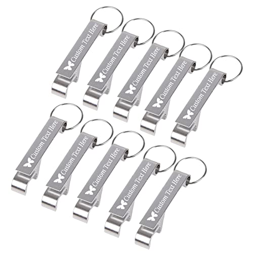 10PCS Personalized Bottle Opener Keychain Bulk Custom Beer Bottle Opener with Logo Text Engraved Wedding Bottle Opener Favors Customized Gifts for Guests Baby Shower Birthday Party (10 Count)
