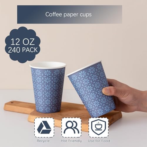 1000 Pack Paper Cups 12 oz Bulk Disposable Coffee Cups Navy Floral (Navy / 12 oz-1000)