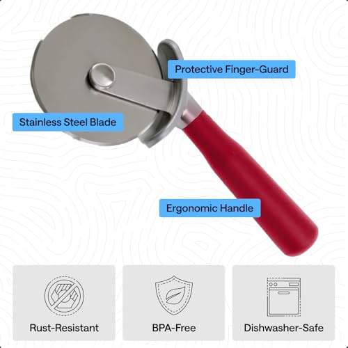 Patented Stainless Steel Large Pizza Cutter Wheel (Red)