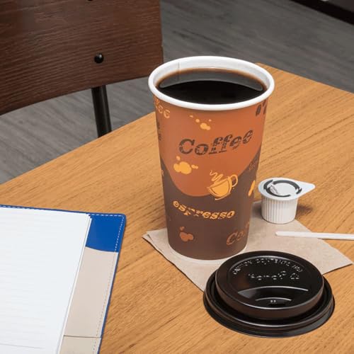 16 oz Paper Hot Coffee Cups [1000 ct] Disposable (16 OZ / Café Theme)