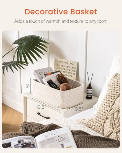Small Woven Storage Basket for Organizing (Off White / 13.5"L x 9.5"W x 5"H)