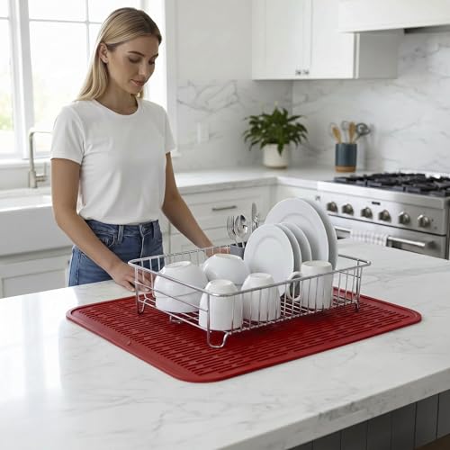 Silicone Dish Drying Mat for Multiple Usage (Red / 24"L x 18"W)