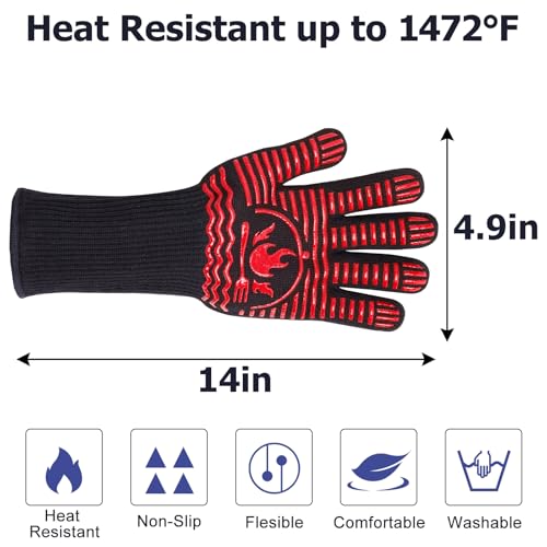 BBQ Gloves 1472°F Extreme Heat Resistant Grill Gloves