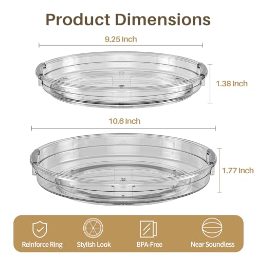 2 Pack Lazy Susan Turntable Organizer for Cabinet (Gray / 2 Pack 10.6in+9.25in)