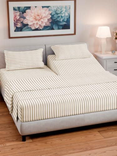 Flex Top Split Head King 4 Piece Sheet Set (44 - Beige Stripes 2 / Split Head/Flex Top)