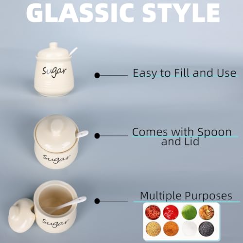 12oz Ceramic Sugar Bowl with Lid and Spoon