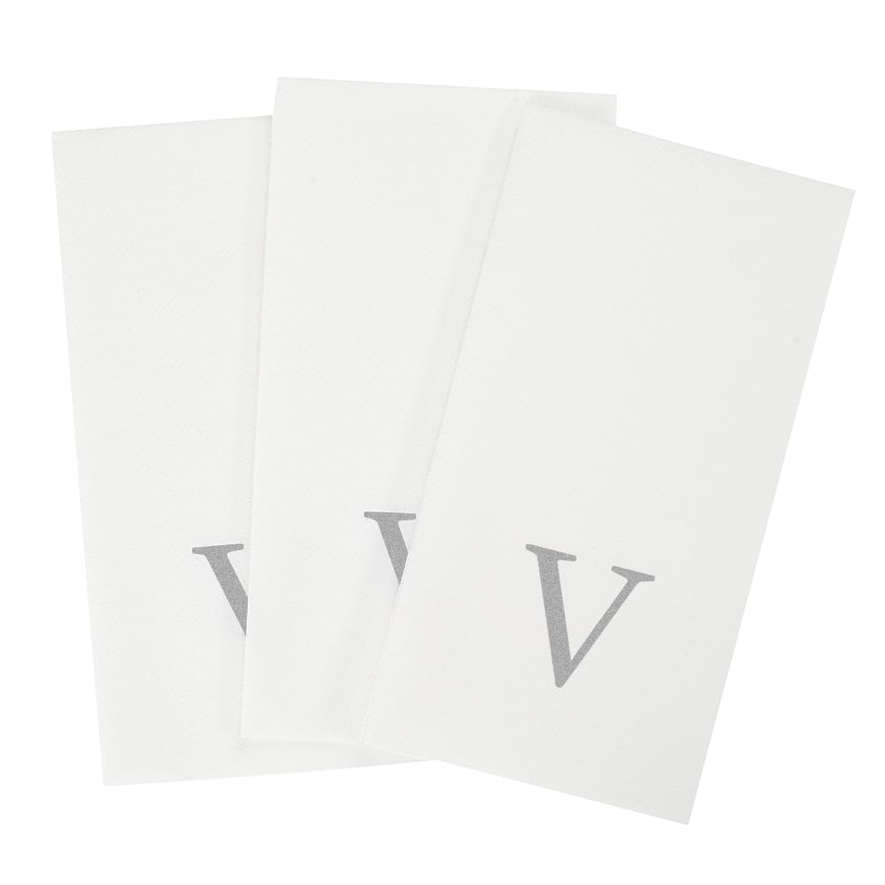 Silver V White Linen Feel Guest Towel Napkin (Silver / 2000 Count / V)