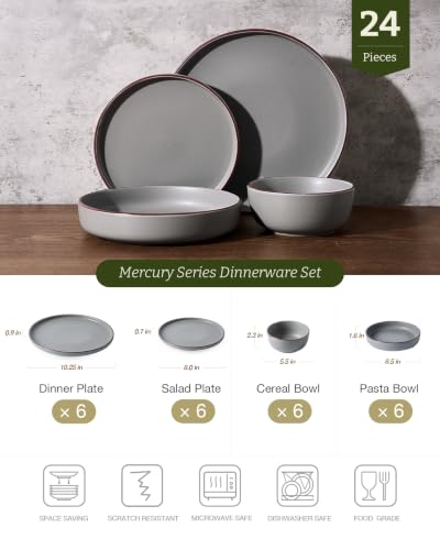 Mercury 24 Piece Dinnerware Set with Pasta Bowls (Dark Gray / Service for 6 (Include Pasta Bowls))