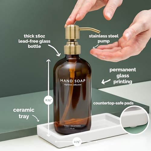 Amber Glass Soap Dispenser Set (Amber Bottle / Brushed Brass Pump)