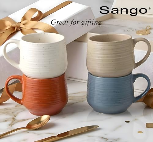17.5 oz Stoneware Coffee Mugs Set of 4 (Rustic Mix / Mug Set)